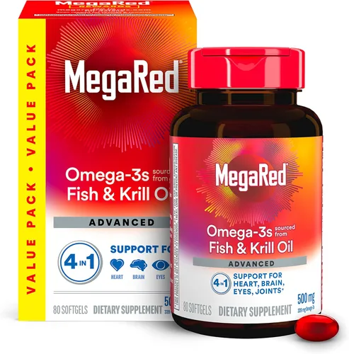Miniatura 11 de Suplemento de aceite de pescado y kril Omega-3 Megared 900mg - MegaRed avanzado 4 en 1, 60 cápsulas blandas, 2 veces más Omega-3, suplemento