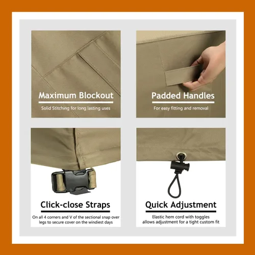 Miniatura 4 de Funda de Sofá Seccional de Servicio Pesado para Exteriores, Fundas Impermeables 600D para Sofá Seccional de Patio, Funda para Muebles de Jardín