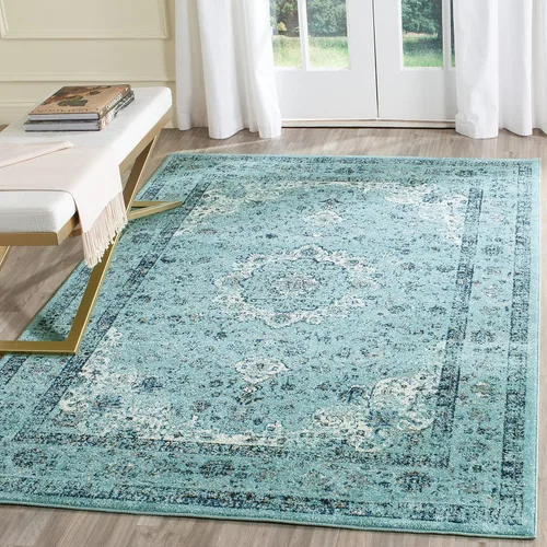 Miniatura 27 de SAFAVIEH Evoke Collection EVK220B Medallón oriental shabby chic de 2'2" x 4', color gris/dorado, no desprende pelusa, alfombra de acento para sala