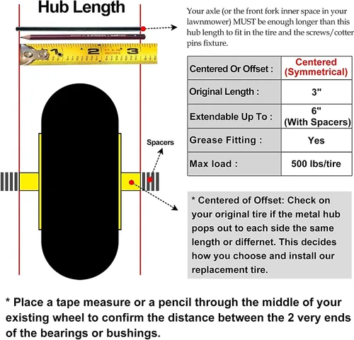 Miniatura 3 de New HORSESHOE - Carro acanalado de 4.80/4.00-8 para carretilla sin planos, ruedas universales de 16 pulgadas, longitud del cubo central de 3 a 6