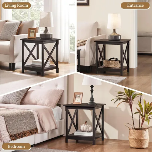 Miniatura 6 de Yaheetech X-Design - Juego de 2 mesas auxiliares para sofá con estante de almacenamiento, soporte lateral de 2 niveles, mesa pequeña para sala