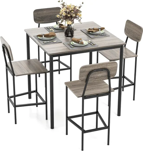 Tangkula Juego de mesa de comedor de altura de mostrador, mesa de bar y sillas, juego de 4 sillas y mesa de pub, juego de comedor que ahorra espacio