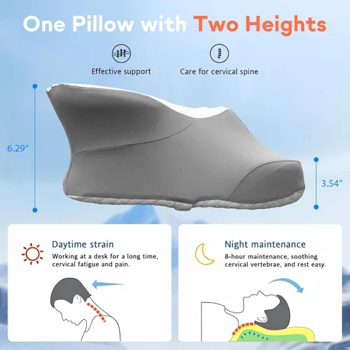 Miniatura 5 de Almohada cervical de alto perfil para soporte de cuello, almohada ergonómica de espuma viscoelástica para dormir de lado, apoyo firme para aliviar
