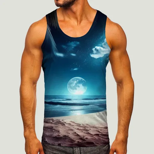 Miniatura 2 de Guolarizi Hombres Moda Primavera Verano Casual Sin Mangas O Cuello Impreso Tank Tops Blusa Camisas Grandes y Alto Camisetas