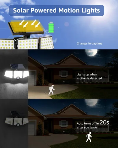 Miniatura 2 de LE - Luces solares para exteriores, luces solares para exteriores con sensor de movimiento, alto brillo WL4000, 3 cabezales ajustables ángulo