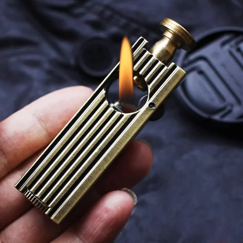 Encendedor vintage antiguo, reutilizable a prueba de viento, encendedor de cobre puro para hombres, encendedores de llama suave para colección,