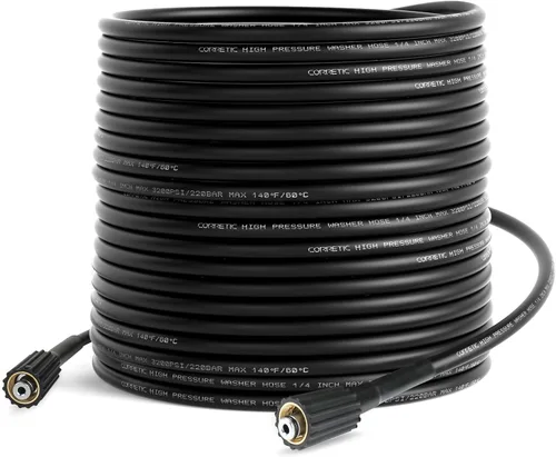 Miniatura 8 de Manguera de lavado a presión 3200 PSI 25 pies x 1/4 pulgadas, repuesto de manguera flexible para arandelas eléctricas, rosca de latón M22-0.551 in