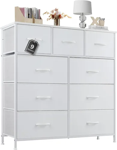 Miniatura 13 de Sweetcrispy Cómoda para dormitorio, cómoda de tela con 8 cajones, cómoda para armario, sala de estar, marco de acero resistente, parte superior