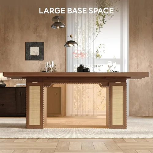 Miniatura 8 de LIKIMIO Mesa de comedor de granja de 78.7 pulgadas para 6-8 personas, parte superior de madera extra gruesa con 2 cajones de almacenamiento Marrón