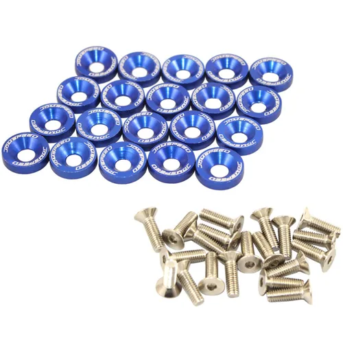 Miniatura 12 de JDMSPEED Kit de 20 Piezas de Arandelas de Guardabarros de Aluminio Billete CNC Cromado Neo para Vestir el Compartimento del Motor