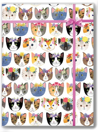 Miniatura 2 de Colors of Rainbow Papel de Regalo de Hoja Plana con Lindos Gatitos Usando Coronas de Flores con un Toque Floral (Gato Gatito)