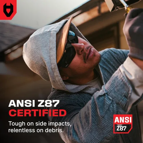Miniatura 3 de NoCry Gafas de sol de seguridad para el trabajo y los deportes con lentes envolventes tintadas verdes resistentes a los arañazos y agarres Negro &