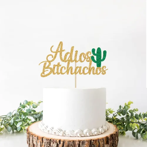 Miniatura 4 de Decoración para pastel de Adios Bitchachos con purpurina dorada, fiesta, despedida, reubicación, ruptura, graduación, jubilación, decoración