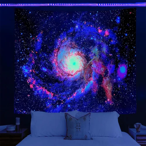 Miniatura 3 de PSYHILAR Tapiz de luz negra que brilla en la oscuridad UV del universo espacial Galaxy con luz negra para adultos (79 x 59 pulgadas)