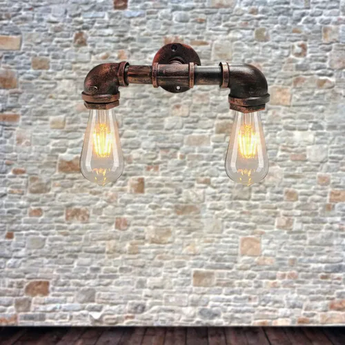 Miniatura 3 de Lámpara de pared de tubo de agua de 2 luces, estilo retro, industrial, para montaje en pared, lámpara de pared de metal Steampunk, estilo vintage