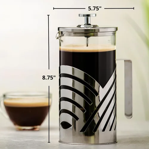 Miniatura 6 de OVENTE Cafetera de prensa francesa de 27 onzas con vidrio de borosilicato resistente al calor, diseño de acero inoxidable y sistema de filtro de 4