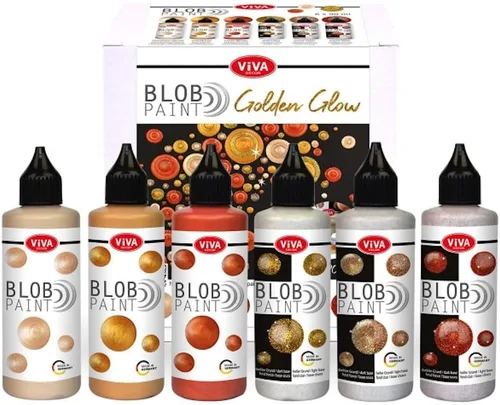 Viva Decor® Juego de pintura Blob (brillo dorado, 6 x 3,04 onzas líquidas) colores de pintura de manchas listas para usar, juego de pintura acrílica