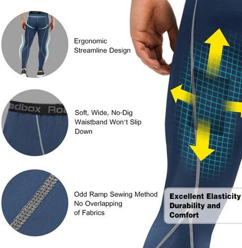 Miniatura 4 de Roadbox - Paquete de 1, 2 o 3 pantalones de compresión para hombre con capa base atlética, leggings ajustados para correr, yoga y baloncesto