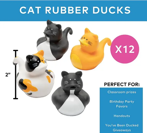 Miniatura 2 de Fun Express Paquete de 12 mini patos de goma de gato a granel, recuerdos de fiesta para niños de 4 a 8 años, regalos de fiesta de cumpleaños