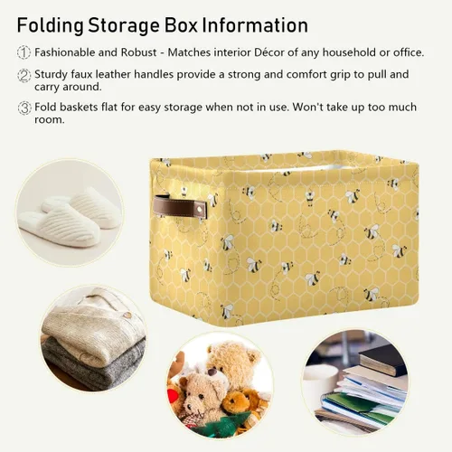 Miniatura 5 de Cesta de almacenamiento en cubo amarillo con peine de abeja y miel, caja de almacenamiento plegable grande para juguetes, organizador de lavandería