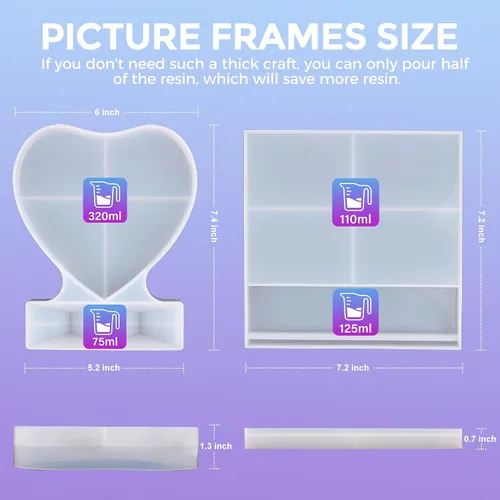 Miniatura 2 de LET'S RESIN Moldes de resina para marco de fotos, moldes de silicona grandes y únicos para marco de fotos, moldes epoxi en forma de rectángulo