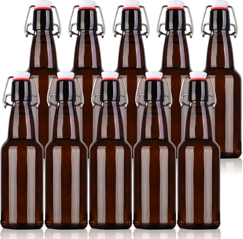 Botellas de cerveza ámbar con tapas abatibles, 12 onzas, paquete de 10 botellas de vidrio con tapa abatible para tapas herméticas, elaboración