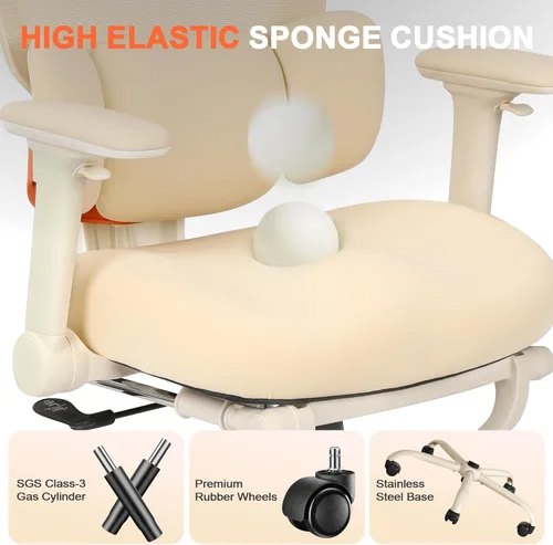 Miniatura 8 de Silla de oficina ergonómica con brazos abatibles y reposapiés 4D, silla de escritorio de malla para juegos con reposacabezas 3D y soporte lumbar