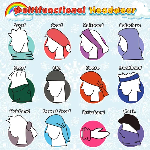 Miniatura 5 de Jiuguva 26 piezas de polaina de cuello para hombre, diadema bohemia, envoltura para la cabeza, a granel, senderismo, bufanda sin costuras, bandana