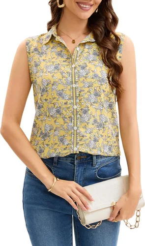 Miniatura 25 de JTD Camisas sin mangas con botones para mujer, tops casuales con cuello, camiseta sin mangas con cuello en V, blusas de verano para trabajo