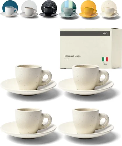 Miniatura 20 de KIVY Tazas de Gres para Espresso, Juego de 4 Piezas - Diseño Italiano, de Paredes Gruesas, 3 oz, Aptas para Microondas y Lavavajillas Verde