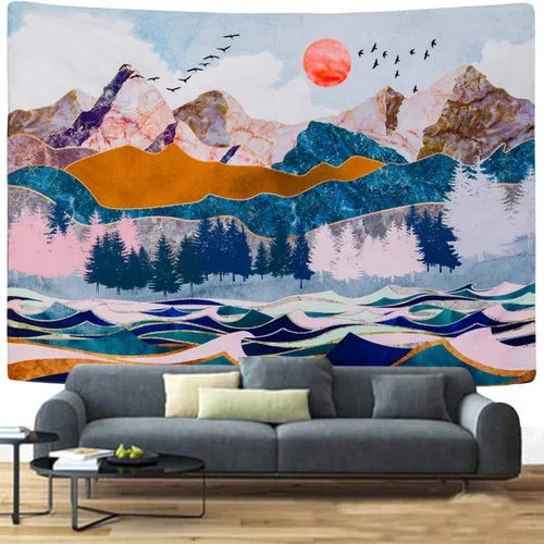Miniatura 2 de SENNYI - Tapiz para colgar en la pared de montaña y puesta de sol, árboles, naturaleza, paisaje, decoración del hogar para habitación