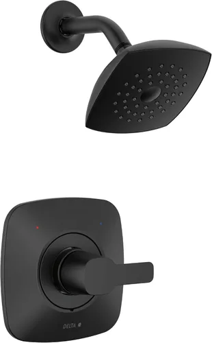 Delta Modern 14 Series T142339-BL-PP - Juego de grifo de ducha serie moderna, juego de cabezal y mango de ducha negro mate, kit de molduras de