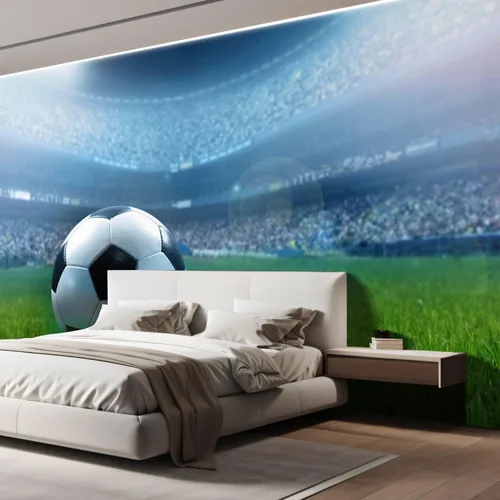 Miniatura 4 de wall26 - Primer plano de un balón de fútbol en un estadio lleno - Mural de pared removible Papel pintado autoadhesivo grande - 66x96 pulgadas Obra