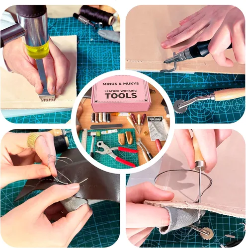 Miniatura 5 de MINUS MUKYS - Kit completo de herramientas de cuero para manualidades, kit de reparación de zapatos, cinturones, incluye perforador