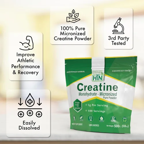 Miniatura 3 de Health Thru Nutrition Monohidrato de creatina en polvo micronizado – 17.64 oz puro sin sabor – 0.18 oz por cucharada – Apoyo al entrenamiento