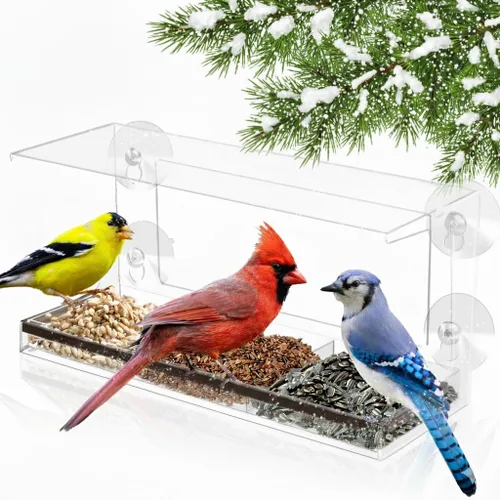 Miniatura 11 de Comederos de pájaros transparentes para ventanas con vista interior - Comedero de casa de pájaros con ventosas - Comedero de casa de pájaros