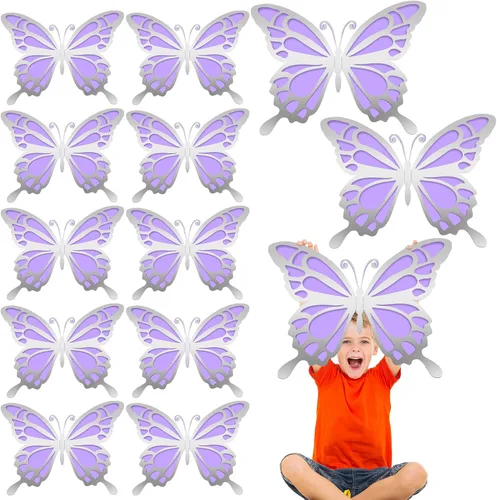 Geyee 12 piezas de decoración de fiesta de mariposa 3D grande, 12 pulgadas, 10 pulgadas, mariposas grandes, centros de mesa para mesas, baby shower,
