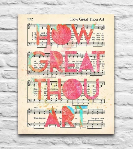 Miniatura 4 de How Great Thou Art, impresión de arte cristiano, sin marco, página de himno vintage de libro de adoración, himno de himno, partituras, letras