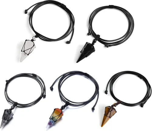 Miniatura 5 de Top Plaza - Collar ajustable con dije de piedra natural puntiaguda de sanación Reiki de 6 caras tipo péndulo joyería para mujeres y hombres