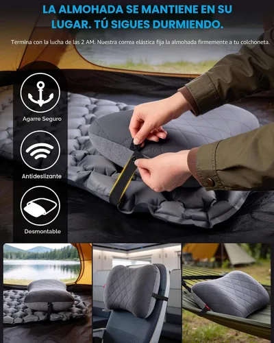 Miniatura 9 de Almohada de camping Hikenture con funda extraíble - Almohada inflable ultraligera para soporte lumbar y cervical - Almohada de mochila mejorada