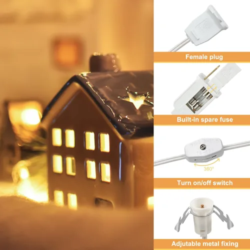 Miniatura 5 de Paquete de 2 cables de accesorios encadenables con bombilla LED C7, cable de luz de molde soplado interior de 6 ft con enchufes macho y hembra
