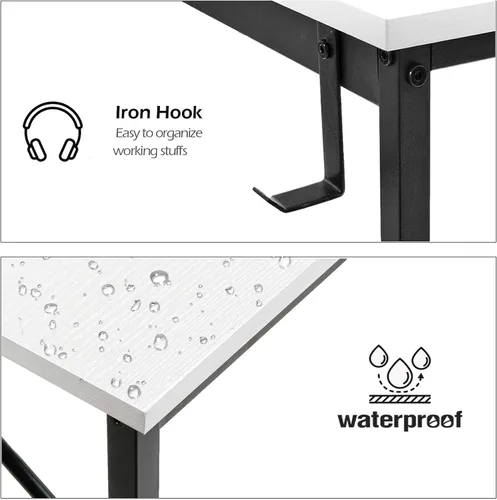 Miniatura 4 de Lufeiya Escritorio de computadora blanco para espacios pequeños, oficina en casa, 39 pulgadas, moderno escritorio de estudio para PC con gancho