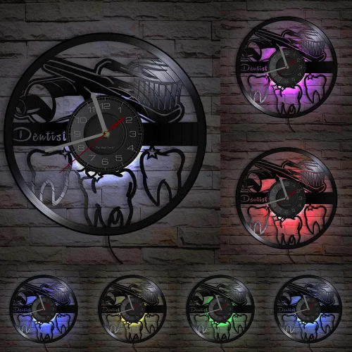 Reloj de pared con disco de vinilo LED de 12 pulgadas, con 7 colores cambiantes, silencioso, para oficina dental, letrero de pared decorativo para