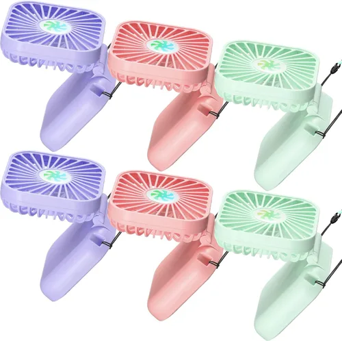 Miniatura 7 de Hortsun 6 piezas de collar portátil a granel, mini ventilador de mano personal recargable por USB, pequeños regalos de refrigeración plegables
