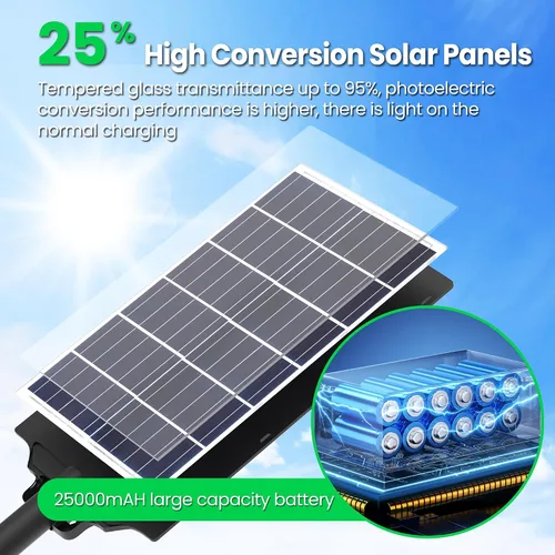 Miniatura 3 de 8000 W Luces de calle solares al aire libre - Luces solares al aire libre impermeables con sensor de movimiento, luces de estacionamiento