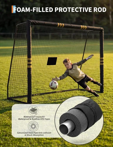 Miniatura 5 de Portería de fútbol para patio trasero de 8 x 5 pies, red de fútbol con marco de metal resistente, espuma de perlas anticolisión, fácil de montar