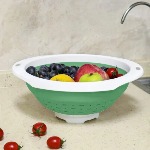 Miniatura 7 de QiMH Colador plegable y escurridor, 5 cuartos (1.25 gal) de capacidad, libre de BPA y apto para lavavajillas, escurridor plegable de silicona
