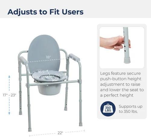 Miniatura 7 de Drive Medical RTL11158KDR - Silla plegable de acero para mesita de noche, inodoro portátil, capacidad de peso de 350 libras con cubo de 7.5 cuartos