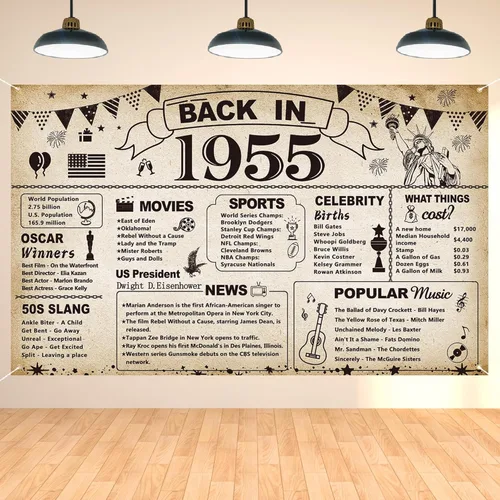 DARUNAXY Decoraciones de fiesta de cumpleaños número 71, pancarta vintage de vuelta en 1955, cartel de fiesta de cumpleaños de 71 años, suministros