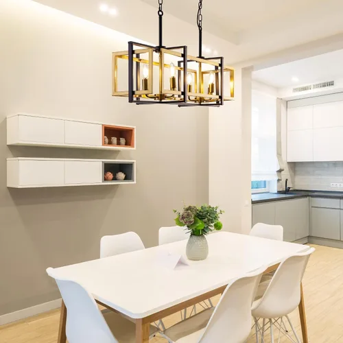 Miniatura 6 de TOCHIC Lámpara rectangular de 8 luces para isla de cocina, color negro y dorado, moderna lámpara lineal de isla para cocina, isla de cocina